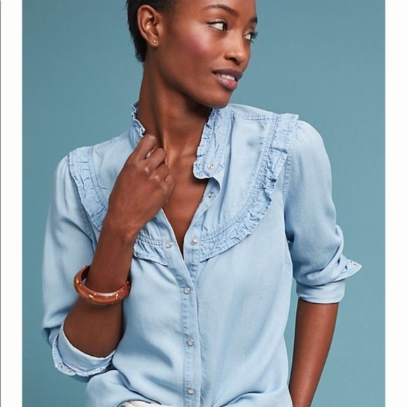 Anthropologie Tops - ANTHRO MAEVE Chambray Ruffle Button Down Blouse 00